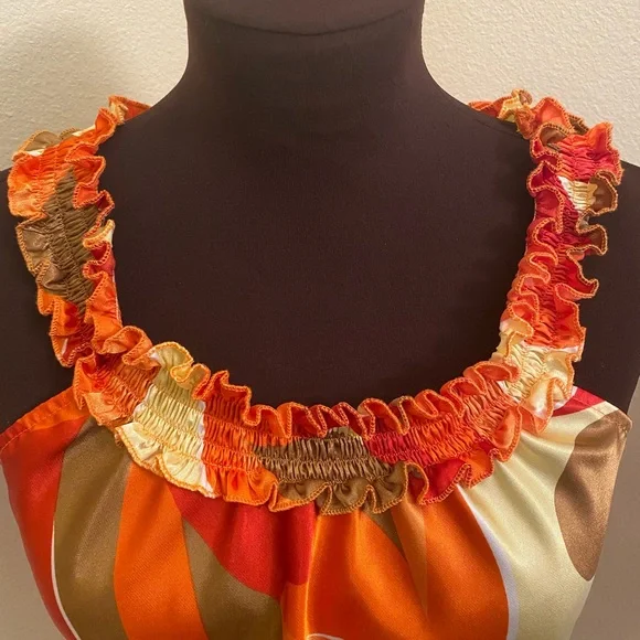 Be Yourself orange & gold sleeveless blouse Size M - Picture 2 of 5